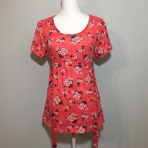 Coral Pink Floral Maternity Blouse Top Scoopneck